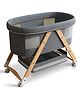 Foldable Bassinets with Wooden Legs| Compact Fold| Wheels with Lock| New Born| Storage Basket| Premium Fabric| Mesh Panels for Ventilation - Grey