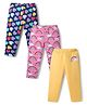 Babyhug Cotton Lycra Knit Full Length Leggings with Stretch with Heart & Rainbow Print Pack of 3 - Light Orange Pink & Navy Blue