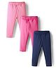 Babyhug Cotton Lycra Knit Full Length Solid Color Leggings With Stretch Pack of 3 - Pink & Navy Blue