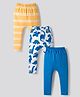 Bonfino 100% Cotton Knit Full Length Diaper Leggings with Stripes & Dino Print Pack of 3 - Yellow Blue & White