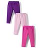 Babyhug Cotton Knit Full Length Solid Colour Leggings Pack Of 3 - Purple Pink & Fuchsia