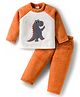 Babyhug Cotton Knit Full Raglan Sleeves Winter Wear Night Suit With Dino Print - Orange