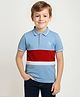 ALAN JONES Cotton Blend Knit Half Sleeves Cut & Sew Bird Embroidered Polo Tee - Light Blue