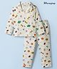 Honeyhap Premium 100% Cotton Knit Bio Finish Co-ord Set Night Suit with Dino Print - Marshmallow