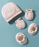 Bubble Pop 100% Cotton Interlock Knit Cap Mittens & Booties with Floral Print  Pink - Diameter 9.5 cm
