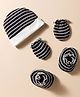 Bubble Pop 100% Cotton Interlock Knit Cap Mittens & Booties with Stripes Print  Black - Diameter 11 cm