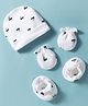 Bubble Pop 100% Cotton Interlock Knit Cap Mittens & Booties with Ships Print  White - Diameter 9.5 cm