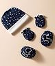 Bubble Pop 100% Cotton Interlock Knit Cap Mittens & Booties with Hearts Print  Navy Blue - Diameter 9.5 cm