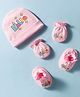 Bubble Pop 100% Cotton Interlock Knit Cap Mittens & Booties with Hello Print  Pink - Diameter 10.5 cm