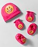 Bubble Pop 100% Cotton Interlock Knit Cap Mittens & Booties with Smiley Print  Dark Pink - Diameter 10.5 cm