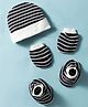 Bubble Pop 100% Cotton Interlock Knit Cap Mittens & Booties with Stripes Print Diameter 11 cm - Black
