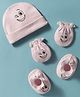 Bubble Pop 100% Cotton Interlock Knit Printed Cap Mittens & Booties  Pink - Diameter 11 cm