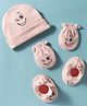 Bubble Pop 100% Cotton Knit Interlock Cap Mitten & Bootie Set with Smiley Print Pink - Diameter 11 cm