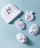 Bubble Pop 100% Cotton Interlock Knit Printed Cap Mittens & Booties  White - Diameter 10.5 cm