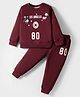Smarty Girls Fleece Knit Full Sleeves Winter Wear T-Shirt & Lounge Pant Set With Floral & Text Embroidery - Maroon