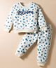 Smarty Girls Fleece Knit Full Sleeves  Winter Wear Suit Set With Floral Print - White