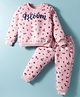 Smarty Girls Fleece Knit Full Sleeves  Winter Wear Suit Set With Floral Print - Pink