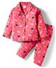 Smarty Girls Sinker Knit Full Sleeves Co-ord Night Suit with Tropical Print - Dark Pink