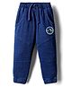 Babyhug French Terry Knit Full Length Lounge Pant with Cut & Sew Design & Space Print - Navy Blue
