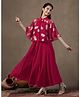Fashion Dream Georgette Woven Solid Dress With Half Sleeves Leaves Printed Jacket - Red