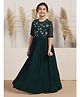 Fashion Dream Georgette Woven Half Sleeves Floral Sequins Embellished Gown - Teal Green