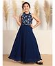 Fashion Dream Georgette Woven Sleeveless Floral Embroidered Sequins Embellished Gown - Blue