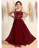 Fashion Dream Georgette Woven Sleeveless Floral Embroidered Sequins Embellished Gown - Maroon