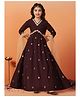 Fashion Dream Chanderi Woven Three Fourth Sleeves Lace & Mirror Embellished Dress With Dupatta Set - Brown