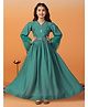 Fashion Dream Chanderi Woven Full Puffed Sleeves Sequin Embroidered Dress With Dupatta Set - Teal