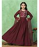 Fashion Dream Chanderi Woven Three Fourth Sleeves Floral Sequin Embellished Dress With Dupatta Set - Wine