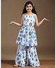 Fashion Dream Cotton Blend Woven Sleeveless Abstract Printed Gota Lace Embellished Coordinating Kurti Sharara Set - Blue