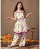 Fashion Dream Cotton Blend Woven Sleeveless Floral Printed Lace Detailed Coordinating Kurti Palazzo Set - Off White
