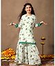 Fashion Dream Cotton Blend Woven Three Fourth Sleeves Floral Printed Lace Detailed Coordinating Kurti Sharara Set - Green