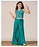 Fashion Dream Silk Woven Sleeveless Floral Embroidered & Sequins Embellished Top Palazzo Set - Teal