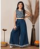 Fashion Dream Silk Woven Sleeveless Floral Embroidered & Sequins Embellished Top Palazzo Set - Blue