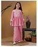 Fashion Dream Silk Three Fourth Sleeves Floral Embroidered & Sequins Embellished Kurti Salwar Set - Light Pink