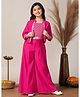 Fashion Dream Silk Woven Floral Embroidered Sequins Embellished Top & Palazzo With Three Fourth Sleeves Jacket Set - Pink