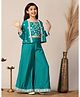 Fashion Dream Silk Woven Floral Embroidered Sequins Embellished Top & Palazzo With Three Fourth Sleeves Jacket Set - Teal