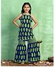 Fashion Dream Cotton Woven Sleeveless Floral Printed Gota Lace Embellished Coordinating Kurti & Sharara Set - Blue