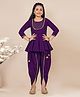 Fashion Dream Cotton Blend Woven Three Fourth Sleeves Floral Foil Printed & Gota Lace Embellished Dhoti Kurti Set - Purple