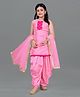 Fashion Dream Cotton Blend Woven Sleeveless Floral Foil Printed Gota Lace Embellished Kurti Salwar With Dupatta Set - Pink