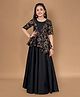 Fashion Dream Cotton Blend Woven Half Sleeves Floral Foil Printed With Attached Shrug Dress - Black