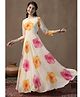 Fashion Dream Georgette Woven Three Fourth Sleeves Floral Printed Dress - Off White