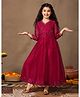 Fashion Dream Chiffon Woven Three Fourth Sleeves Floral Embroidered Sequins & Gota Lace Embellished Dress - Red
