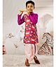 Vastramay Muslin Woven Janmashtami Theme Full Sleeves Cow & Lotus Printed Kurta Dhoti Set - Purple