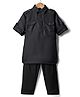 Little Bull Full Sleeves Textured Pathani Kurta Pyjama Set - Black