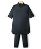 Little Bull Full Sleeves Solid Pathani Style Kurta & Pyjama Set - Blue