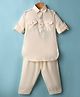 Little Bull Full Sleeves Solid Pathani Kurta Pyjama Set - Cream
