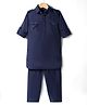 Little Bull Full Sleeves Solid Pathani Kurta & Pyjama Set - Blue
