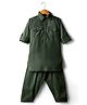 Little Bull Full Sleeves Solid Pathani Kurta & Pyjama Set - Green